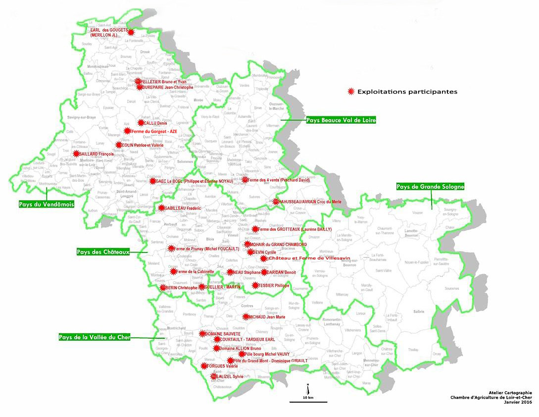 Implantation des trente fermes participantes au dispositif de la LPO41, 