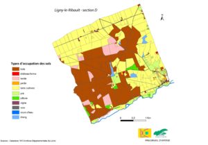 Occupation du sol dans le secteur nord-ouest de la commune de Ligny le Ribault en 1913.